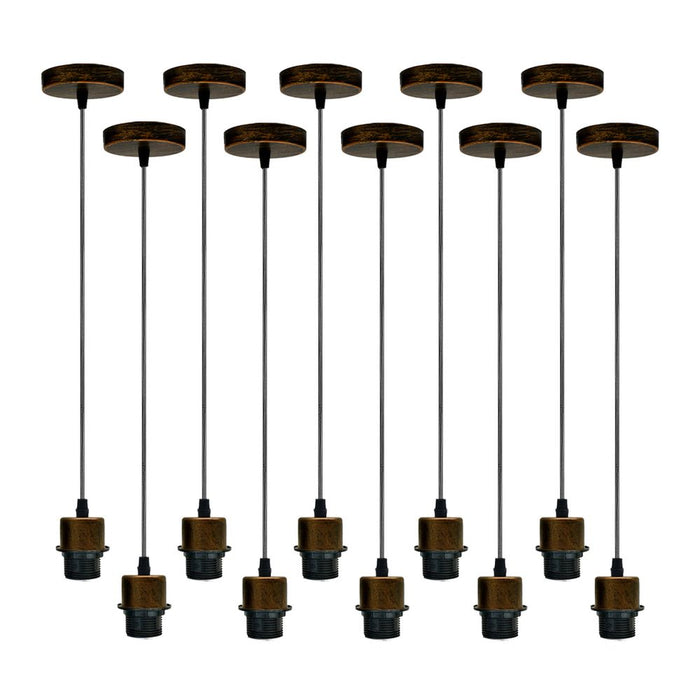 10 Pack Industrial Brushed Copper Pendant Light, Lampshade UK Holder Set