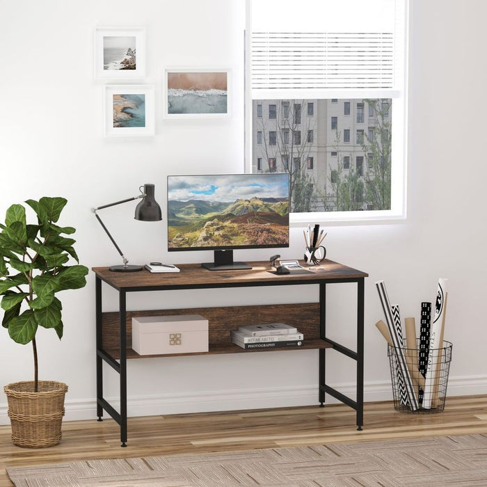 Durable 2-Tier Writing Desk w/ Storage Shelf - Rustic Brown