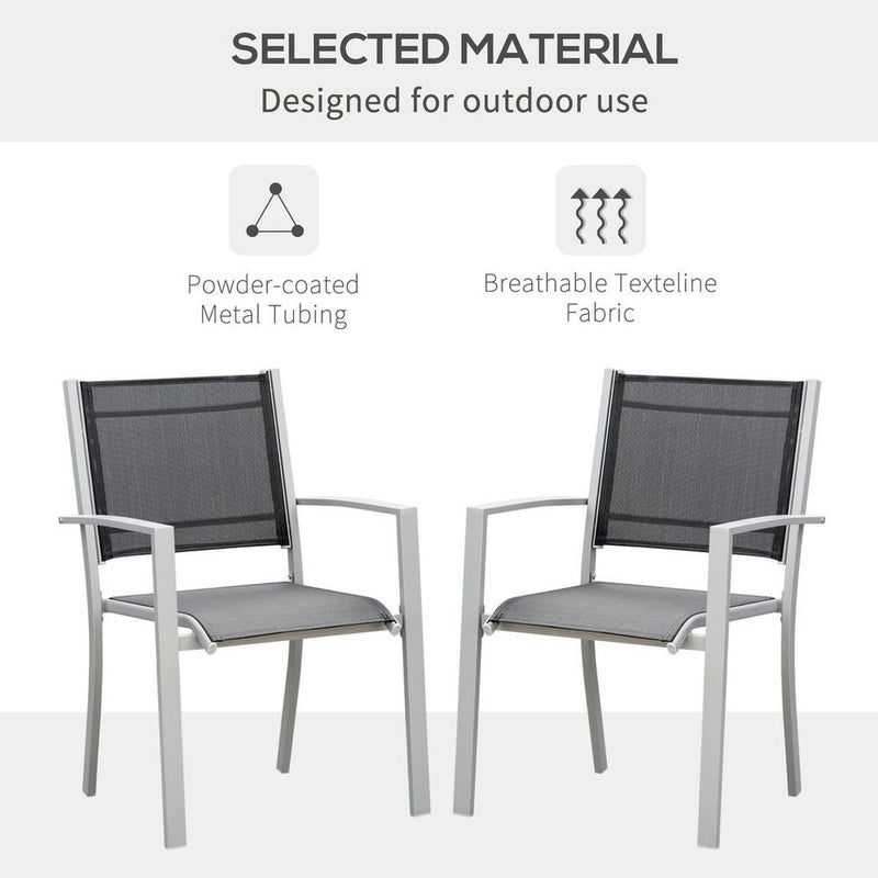 Outdoor Mesh Seat Bistro Chairs | Set of 2 Grey Chairs | Patio Dining Chair | High Quality Design | Sturdy Steel Frame