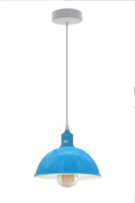 Modern Industrial Cyan Blue Ceiling Pendant Light - E27 Base - High-Quality Shade