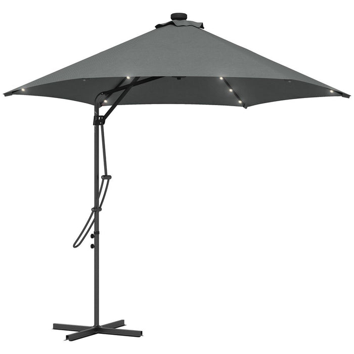 Outsunny 3m Cantilever Garden Parasol Umbrella W/ Solar LED & Cover, Grey