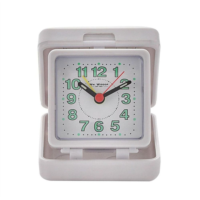 High-Quality Wm.Widdop Travel Alarm - White Case & Dial, Luminous Hands, Battery Included