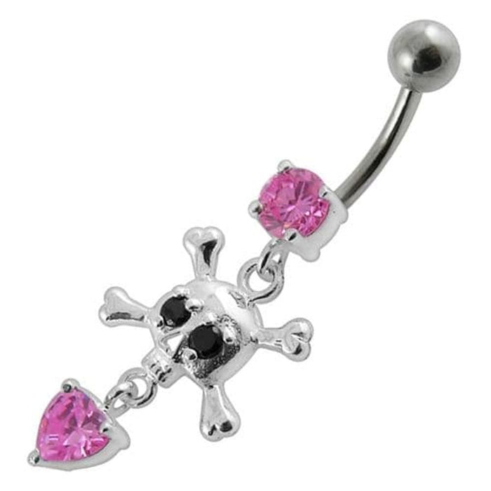 Jeweled Fancy Silver Dangling Banana Bar Navel Body Jewelry Ring