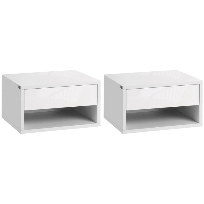 Premium HOMCOM Floating Bedside Tables - Double Storage, Wall Mounted, White