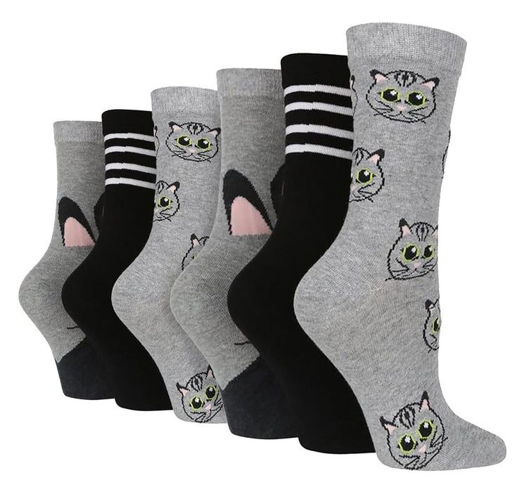 Wildfeet Ladies 6 Pack Cotton Rich Embroidered Socks