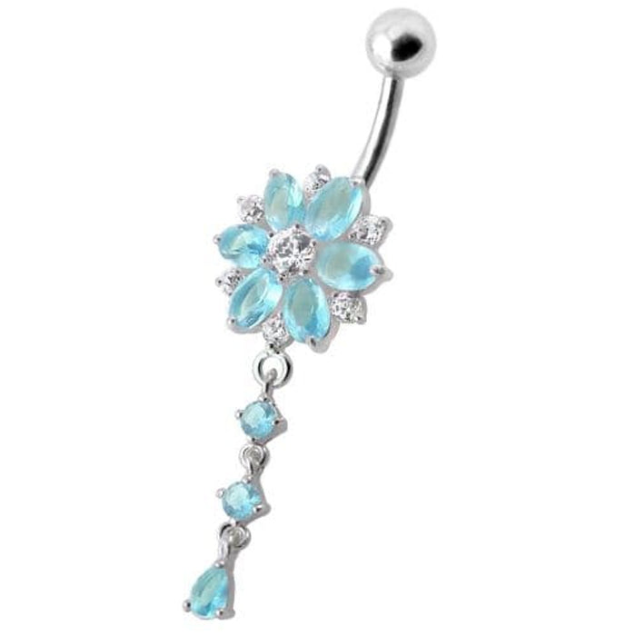 Flower Dangling Jeweled Navel Ring