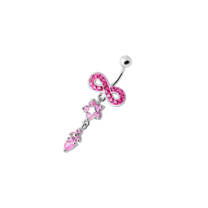 Jeweled Infinity Flower Dangling Navel belly bar