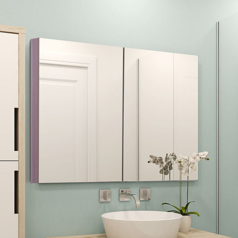 kleankin Double Door Bathroom Mirror Cabinet, Wall Mounted Bathroom Storage Cabinet, Soft Closing, 63L x 60Hcm