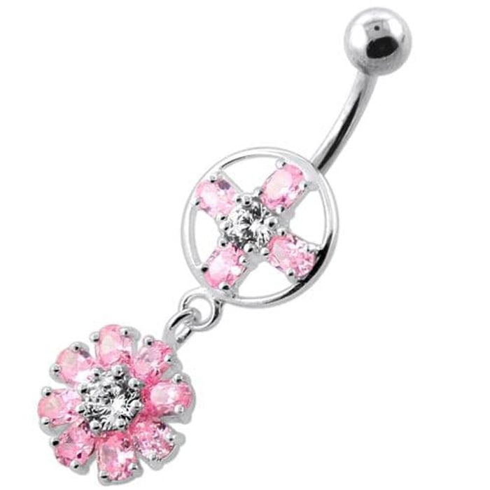 Jeweled Flower Hanging Navel Belly Bar