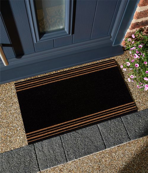 Astley 4 Stripes Latex Backed Coir 45x75cm Black Doormat