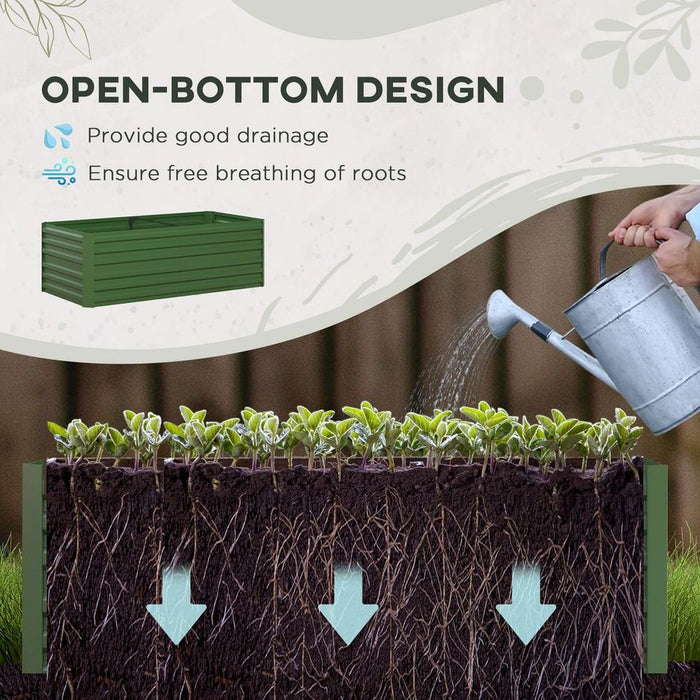 Outsunny Steel Raised Bed | Reinforced Rods | Green | Outdoor Garden Planter