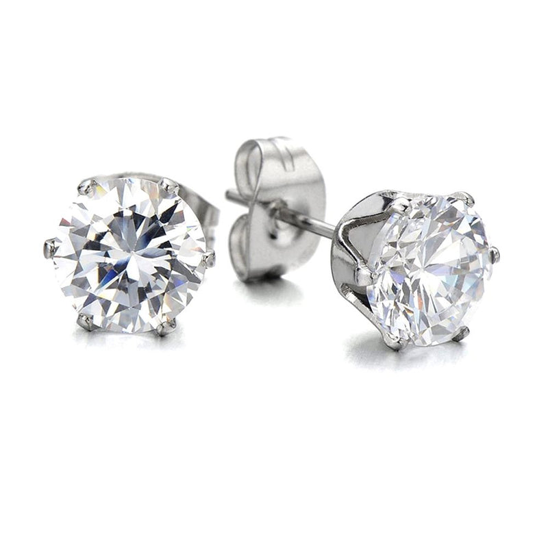 6mm Cubic Zirconia Stud Earring - Hypoallergenic, Stainless Steel, Gift Boxed