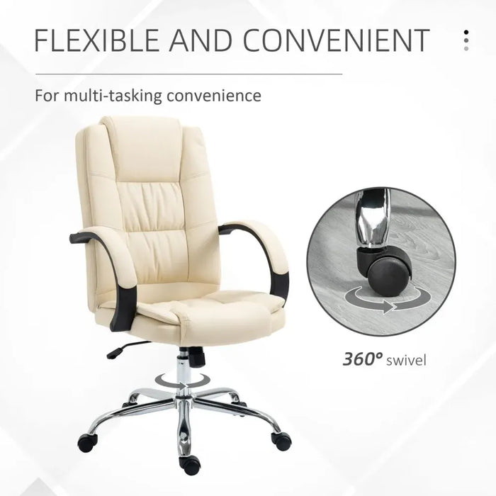 Beige High Back Office Chair - Adjustable, Comfortable PU Leather Executive Chair