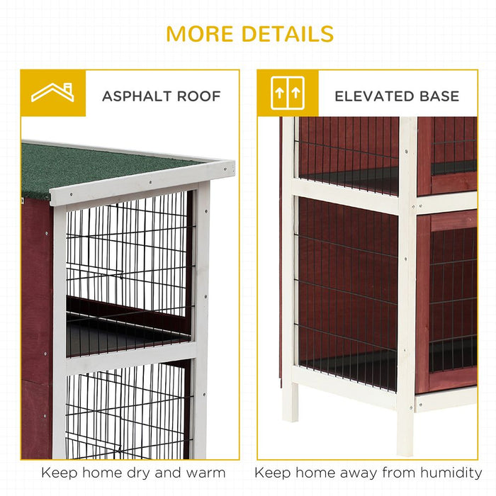 Pawhut 54" Two Floor Wooden Rabbit Hutch Small Pet Animal House Cage for Indoor and Outdoor