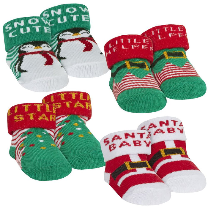 4 PAIRS - Baby Xmas Socks (In Bag)