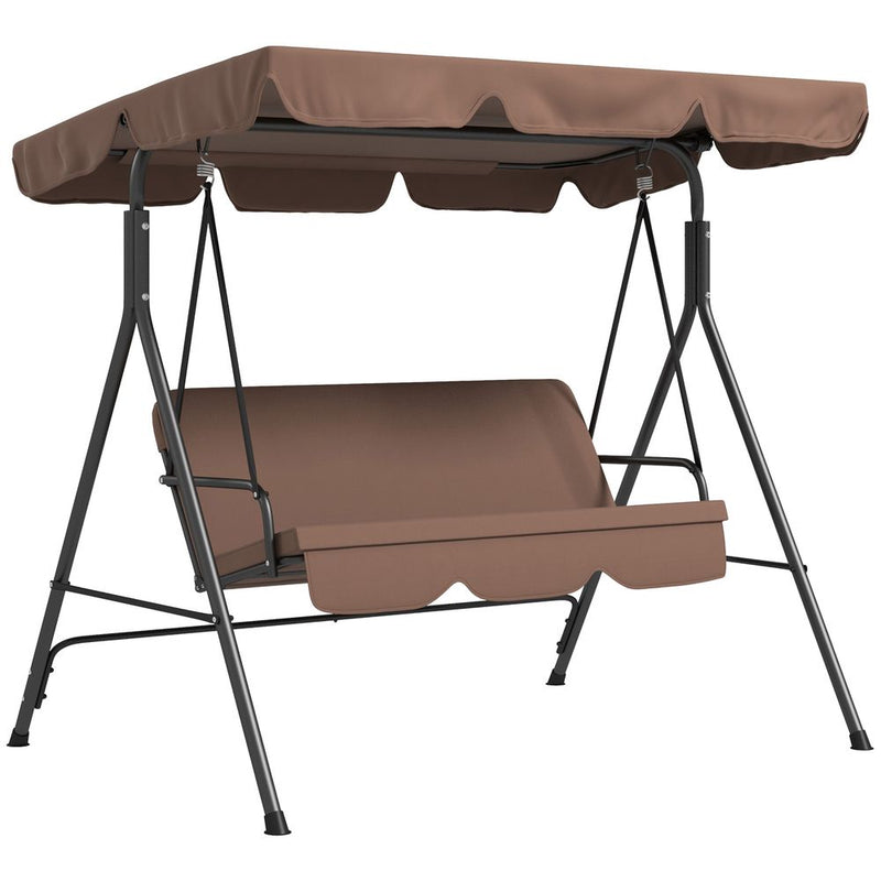 Outsunny 3-Person Porch Swing Chair with Adjustable Canopy - Brown