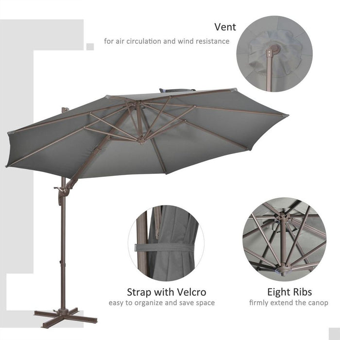 3(m) Cantilever Parasol 360° Rotation Roma Umbrella Grey