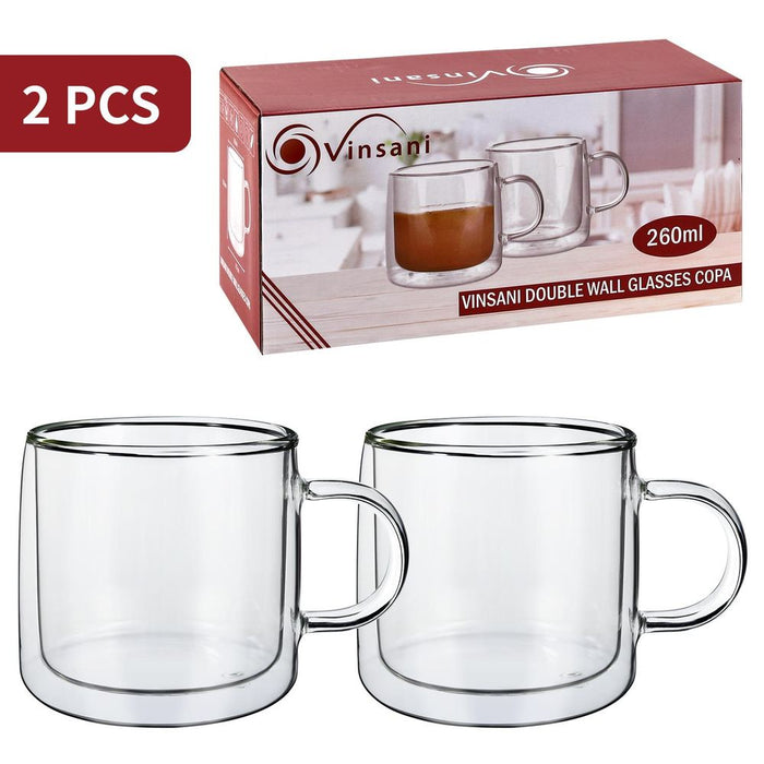 VINSANI DOUBLE WALL GLASSES - Premium Quality Heat-proof Cups for Hot & Cold Drinks