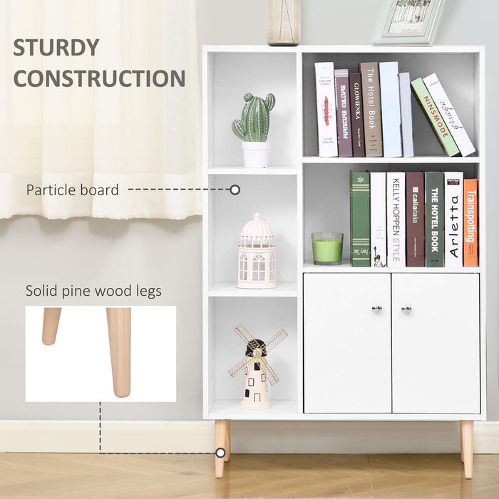 Open Bookcase Cabinet Shelves W/ Two Doors, 80W x 23.5D x 118Hcm-White