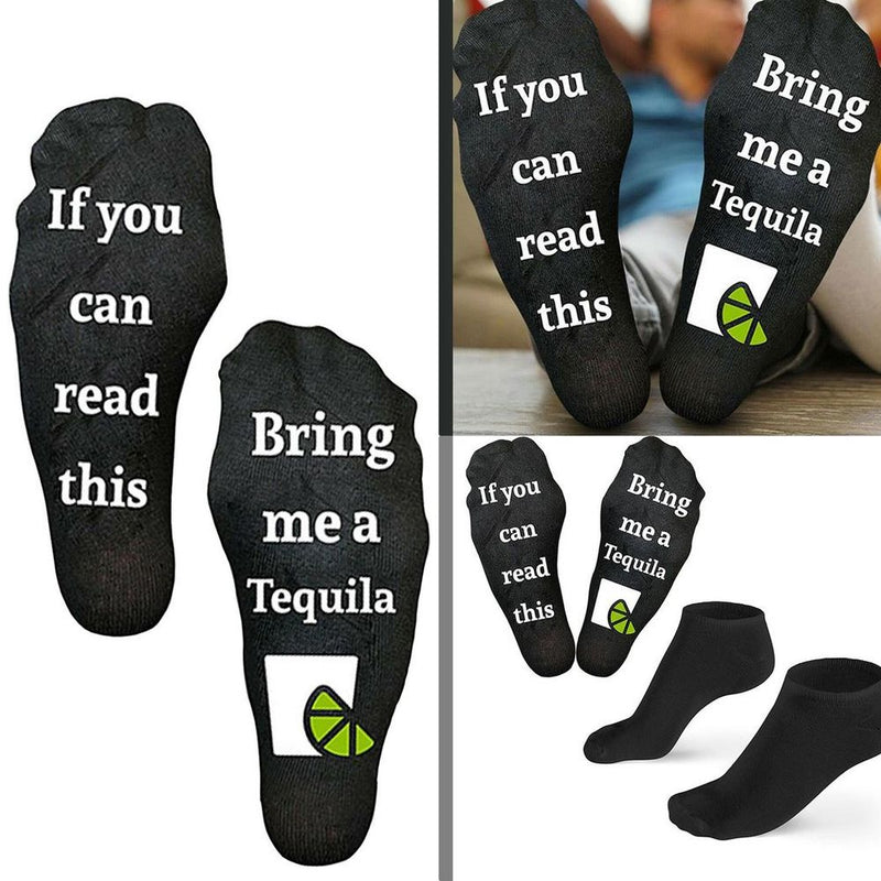 Flo Novelty Cotton Ankle Slogan Socks If You Can Read This Bring Me A Tequila - UK Size 6-12, Black