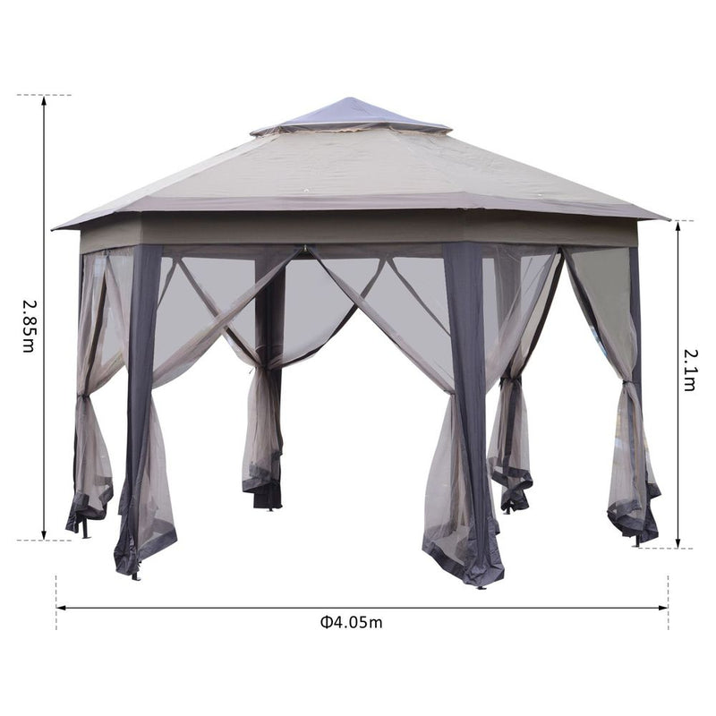 Outdoor Gazebo - 4.05m x 4.05m Metal Frame, 2-Tier Roof, Brown
