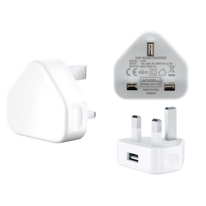 AA Charge-iT USB Mains Charger Adapter 1Amp-White | Fast Charging for iPhone, iPad, Samsung, and More