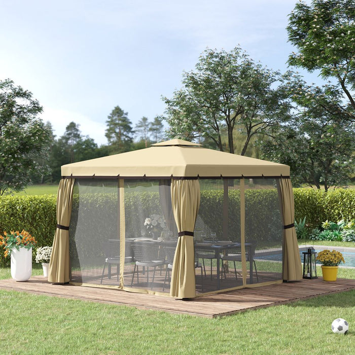 Premium 3x3m Patio Gazebo: Water Repellent Roof, Mosquito Net, Aluminium Frame - Beige