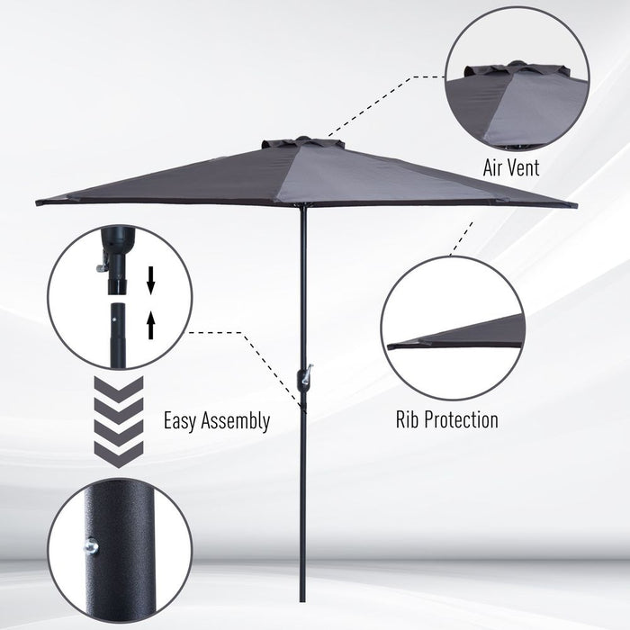 3M Half Round Umbrella - Grey Polyester/Aluminum. Perfect for Balcony or Small Garden. Durable & Easy to Clean.