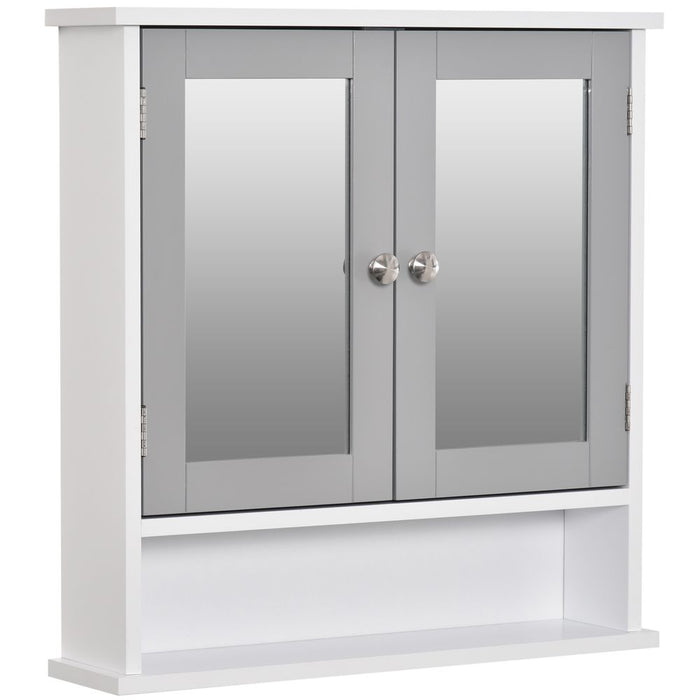 Stylish Grey Wall-Mounted Mirror Cabinet with Double Mirrored Doors - High-Quality & Space-Saving