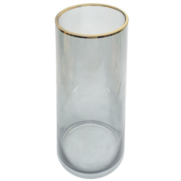 Elegant 28cm Gold Rim Smoke Grey Glass Vase