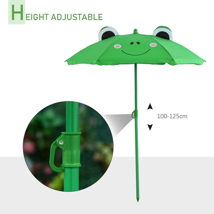 Outsunny Kids Outdoor Table and Chairs Garden Furniture Frog Pattern with Removable & Height Adjustable Sun Umbrella, Green