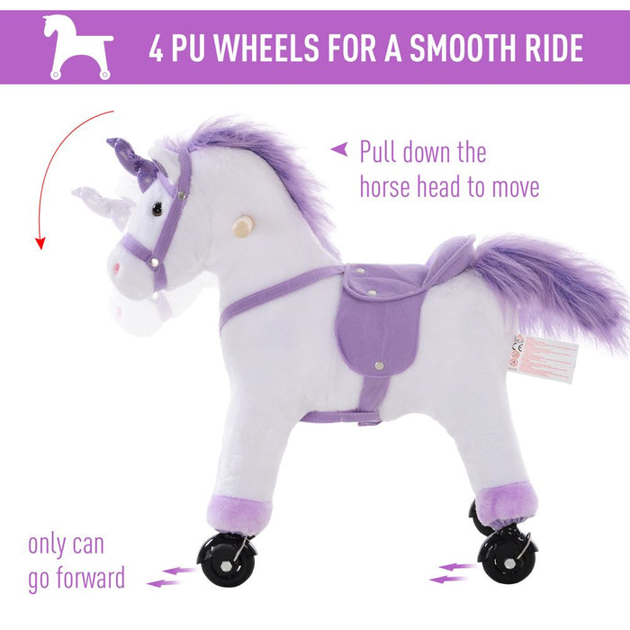 Soft Plush Unicorn Walking Horse Toy with Realistic Sound - Kids Ride-On with Handlebar