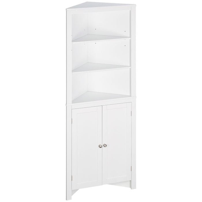 kleankin Triangle Bathroom Cabinet, Corner Bathroom Storage Unit with Cupboard and 3-Tier Shelves, Free Standing, White