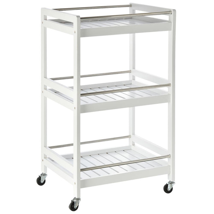 Premium Pine Wood 3-Tier Kitchen Trolley | Spacious & Portable Storage Solution