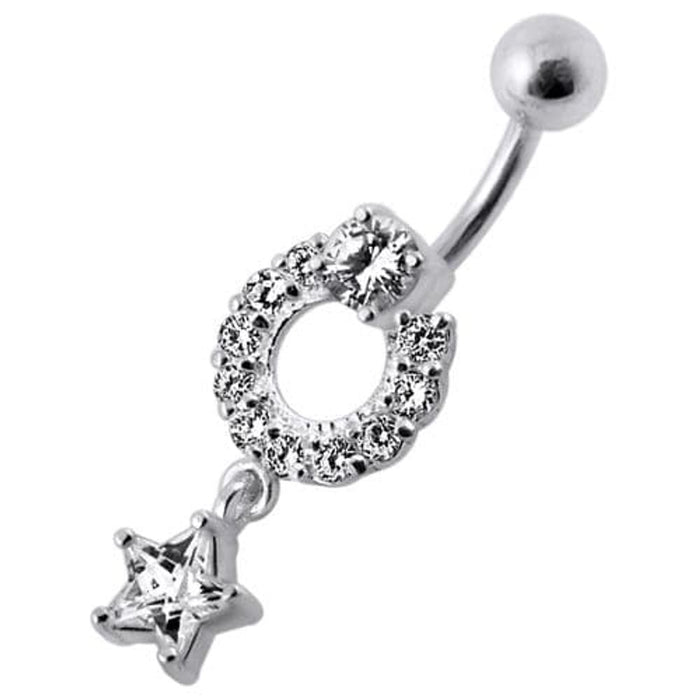 Fancy White Jeweled With Star Dangling Navel Belly Ring