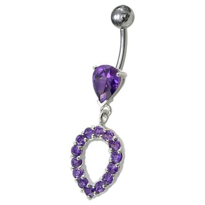 Fancy Green CZ Jeweled Silver Dangling Navel Banana Belly Ring