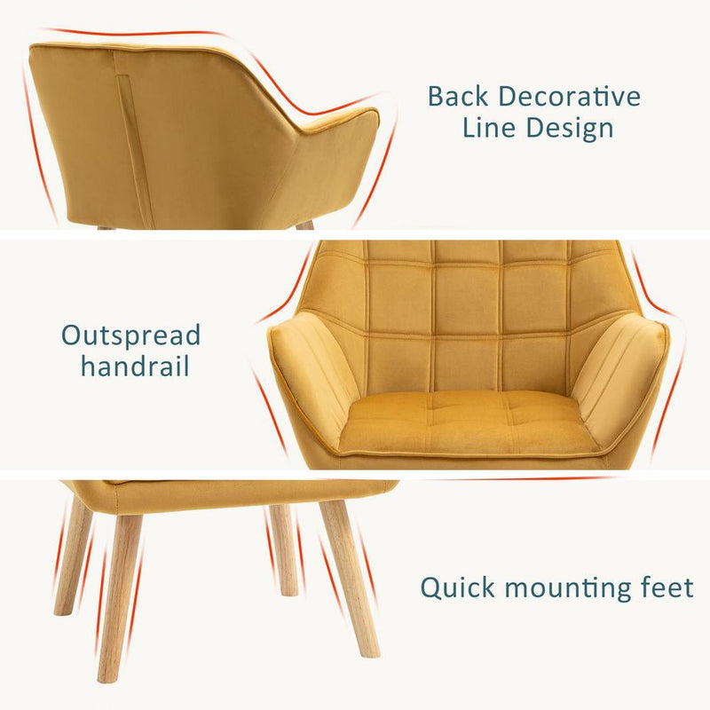 Luxe Velvet-Feel Accent Chair: Wide Arms, Slanted Back, Yellow