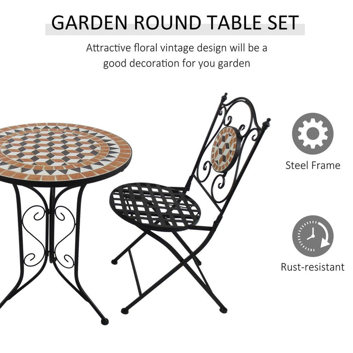 Outsunny 3 Pcs Mosaic Bistro Table Chairs Set - Black/Orange/White