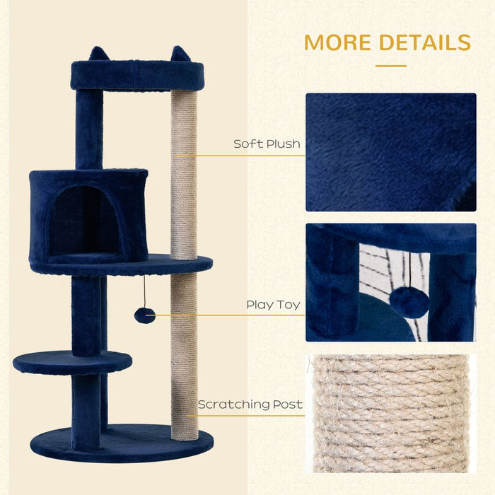 Ultimate Cat Playground - 104cm Tower, Scratching Posts, Ear Perch, House - Blue