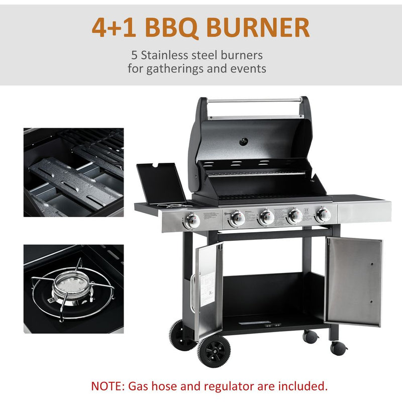 Premium Outdoor Gas BBQ Grill | 4+1 Burner Stainless Steel | 128x50x113cm | High-Quality and Durable