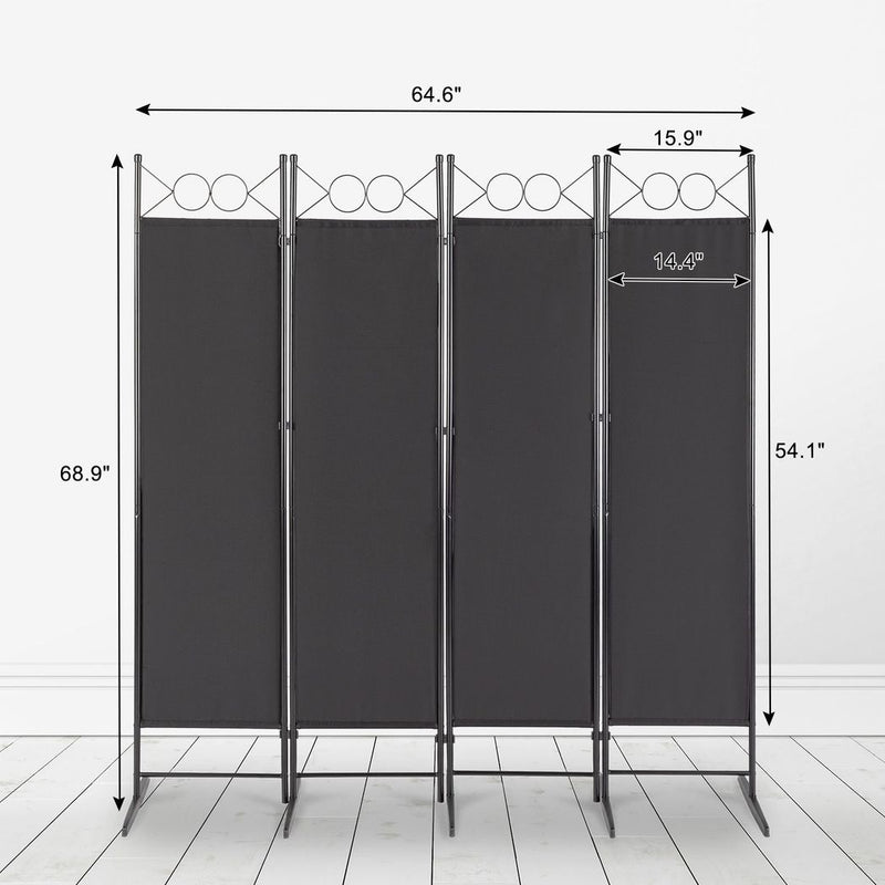 5.74FT 4-Fold Top With Shape 130g Polyester Cloth Plastic Feet Carbon Steel Frame Foldable Screen Black