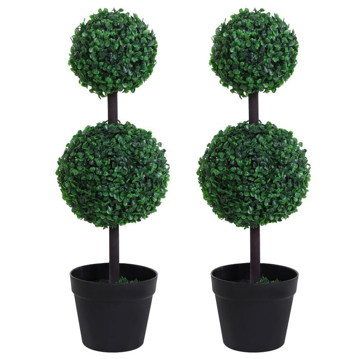 Set of 2 Artificial Boxwood Ball Topiary Plant Tree's - Green