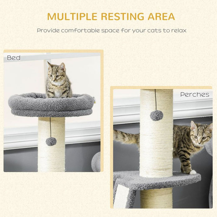 Ultimate Indoor Cat Tree Tower: Scratching Posts, Pad, Toy Ball, Dark Grey