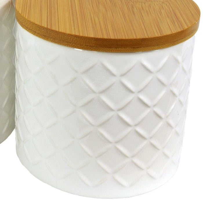 Elegant Embossed Cream Ceramic Jar Set - 2 Canisters w/ Lids