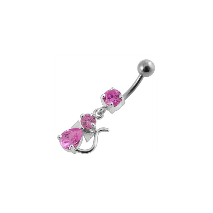 Jeweled Fancy Silver Dangling Banana Bar Belly Ring