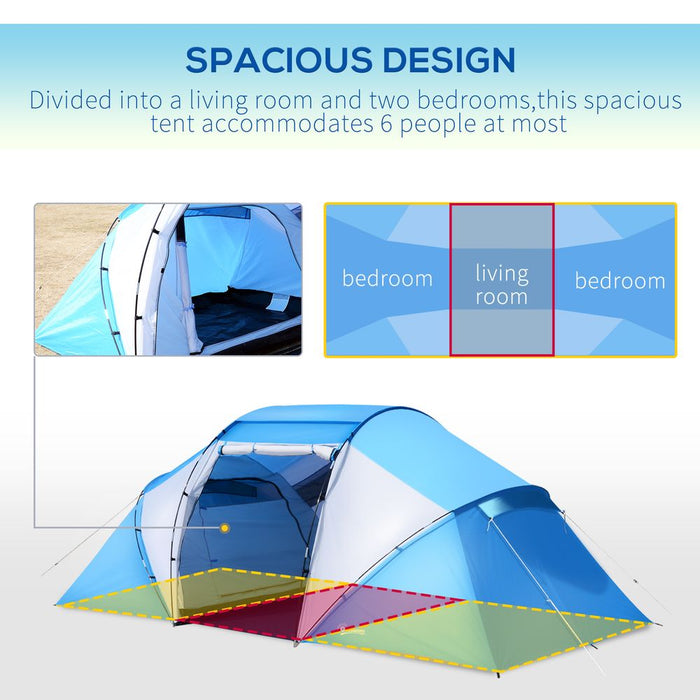 Spacious Camping Tent Dome - 4-6 Persons - for Family, Travel, Hiking, Fishing - Outsunny