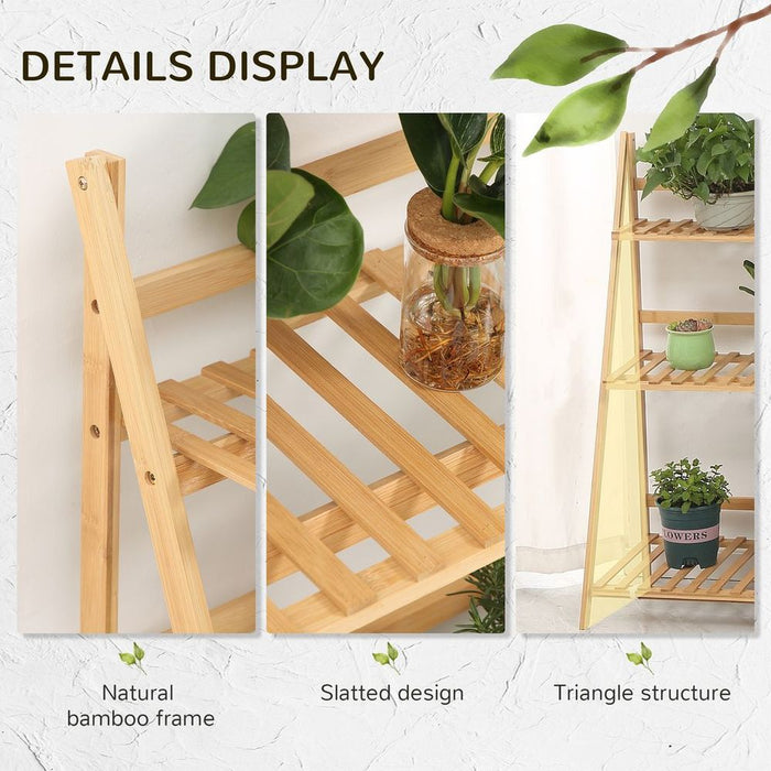 3-Tier Bamboo Plant Stand: Indoor/Outdoor Display Shelf, Folding Design - Strong, Water-Resistant