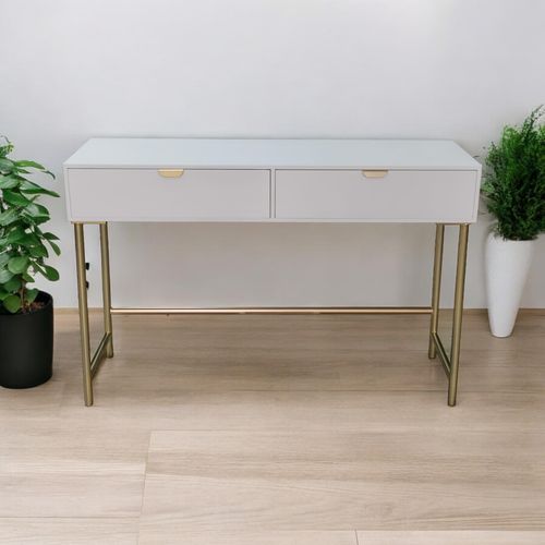 120CM WHITE WOODEN 2 DRAWER SIDE TABLE