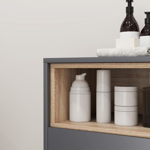 HOMCOM Bathroom Storage Cabinet with Open Compartments and Double Doors