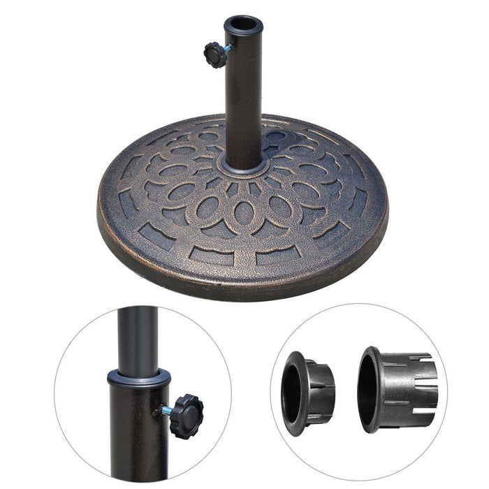 Outsunny 14kg Round Garden Parasol Base Holder Decorative Resin Market Umbrella Stand with Adjustable Coupler, Bronze